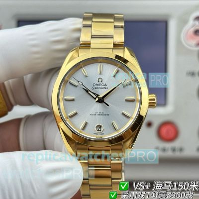 VS+ Factory Swiss Replica Omega Seamaster Aqua Terra 150M Yellow Gold Case Watch 
